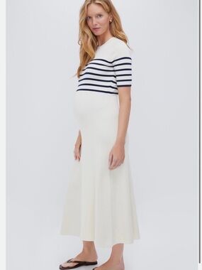 HATCH Ivory Navy Stripe Kaitlyn maternity Stripe Knit Dress